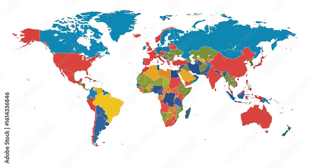 Obraz premium Detailed World Map Depicting Countries in Varied Colors on White Background Illustration