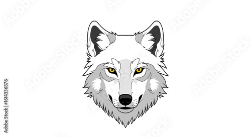 Stylized Wolf Portrait with Golden Eyes and Detailed Fur Texture Depicting a Wild Animal Head Isolated on White Offering Versatile Design Element