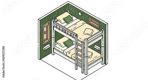 Bunk bed room interior isometric view simple style