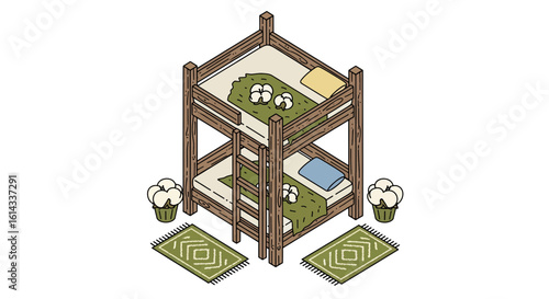 Bunk bed room interior isometric style
