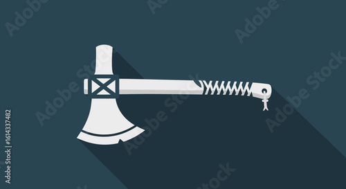 Stylized Tomahawk Illustration with Shadow on Deep Teal Backdrop Offering a Modern Take on Traditional Tools