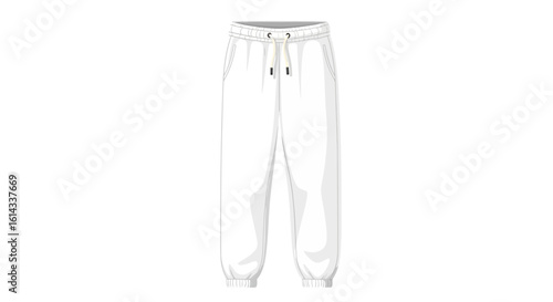White Jogger Pants Isolated on White Background Depicting Comfort and Casual Style