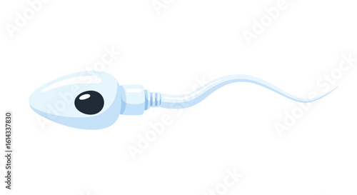 Cartoon illustration depicting stylized sperm with a large eye, evoking lighthearted biological visuals and generative conceptual fertility themes