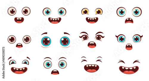 Cartoon Expression Collection: Diverse Set of Whimsical Face Elements for Animation, Graphics and Designs