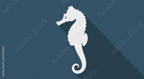 Elegant seahorse silhouette against a serene blue backdrop offering a nautical or marine themed design element that is uniquely stylized