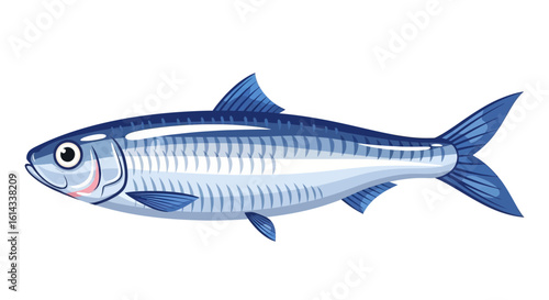 Stylized Aquatic Illustration: A Detailed Depiction of a Silver and Blue Fish Swimming Through Clear Waters