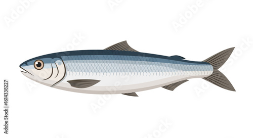 Stylized depiction of a shimmering fish with detailed fins and scale patterns, emphasizing form and color