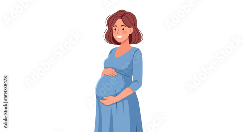 Illustration showcasing a young woman during pregnancy gracefully embracing motherhood journey