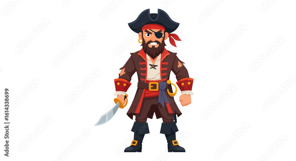 Cartoon pirate character wielding a cutlass standing ready for adventure on the high seas illustration Cartoon pirate character wielding a cutlass standing ready for adventure on the high seas illustration