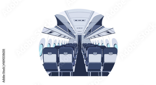 Empty airplane cabin interior illustration: Ready for takeoff and new travel adventures