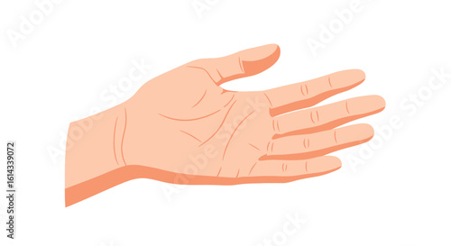 Illustrated open hand gesture against a white background depicting giving or accepting, a symbol of offering and communication
