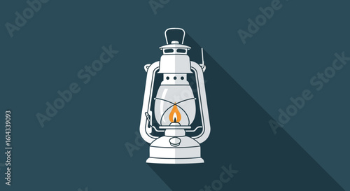 Vintage kerosene lantern with flame illustration on a deep blue background design illuminating graphic and lighting equipment representing classic