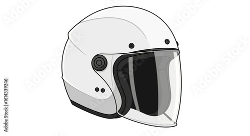 Detailed illustration of a full-face motorcycle helmet with clear visor providing head protection while riding and ensuring safety standards