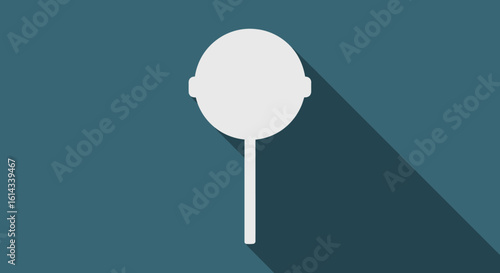 Minimalist lollipop illustration with long shadow on a teal blue background delivering sweetness and childhood memories beautifully 150 characters
