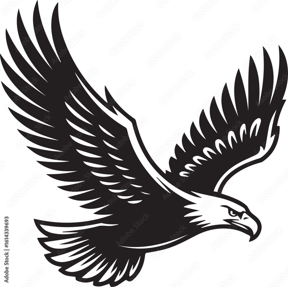 Fototapeta premium Swooping Eagle Vector – Black and White Flying Silhouette with Spread Wings