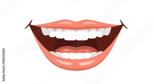 Illustration of open smiling mouth with teeth and tongue showing positive emotions  and  joy