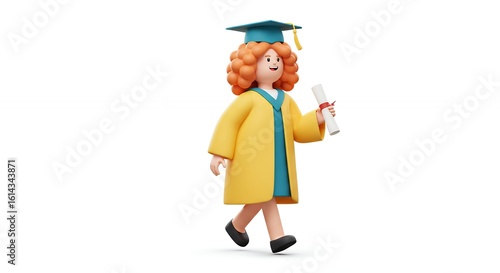 Cartoon graduate girl holding diploma