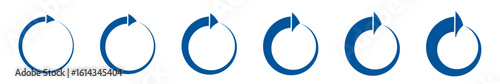 arrows circle clock wise (cw) direction. single  blue circular arrow sign icon with white strip