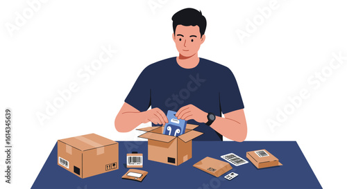 Fulfillment Center Worker Packaging Small Electronics