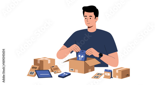 Online Seller Preparing Tech Gadgets for Delivery