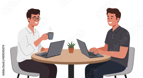 Young Professionals Discussing Project Over Coffee