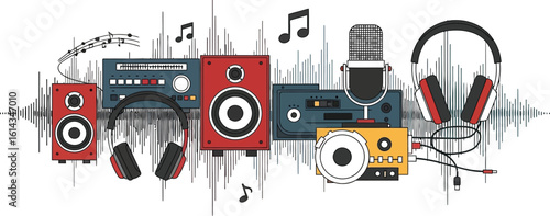 Audio equipment vector illustration for music production and listening