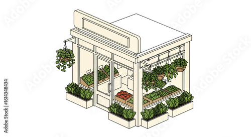 Plant shop storefront with hanging plants and greenery