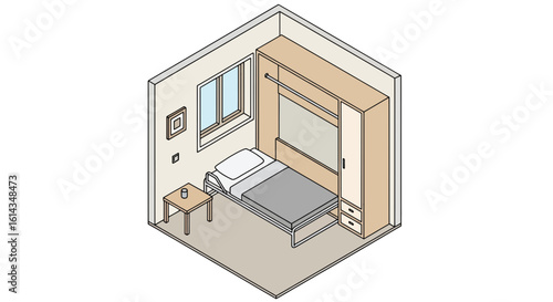 Small bedroom interior with bed and furniture