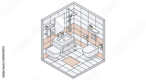 Modern bathroom interior isometric view for home design