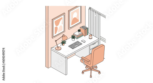 Home office corner workspace with chair and decor