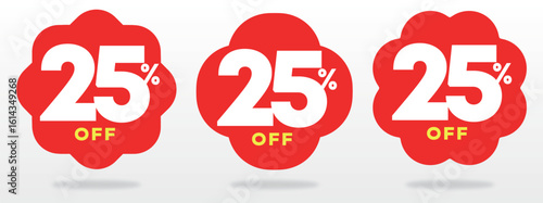 25% off, banner percent, value, sign, marketing, sticker special, offer day, tag, advertising, sale, promo, discount, store, shop. Set, icon, vector, shape