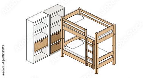 Bunk bed with storage unit, kids room furniture
