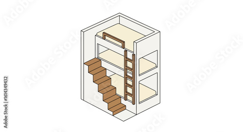 Bunk bed with stairs isometric view interior space