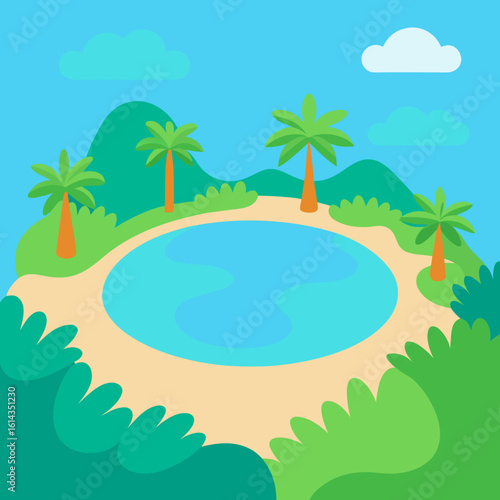 Tropical oasis with palm trees and a serene blue lagoon