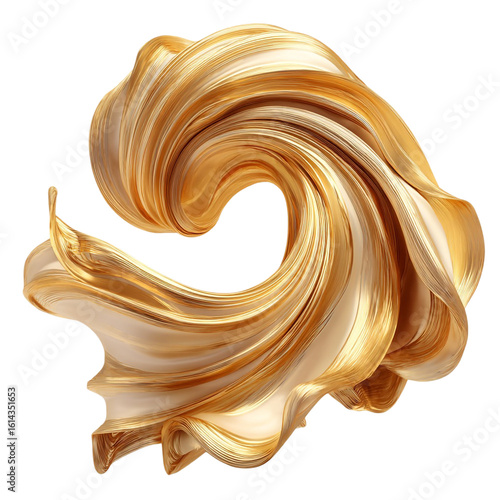 Abstract golden silk swirl, a luxurious 3d render isolated on a transparent background