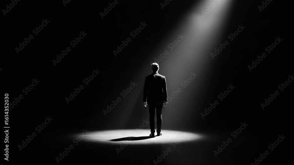 Person standing in spotlight Person standing in spotlight