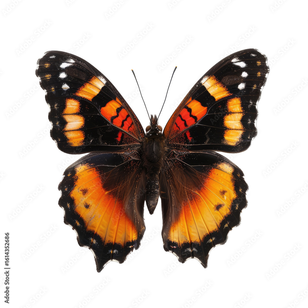 Fototapeta premium Close-up of a butterfly with orange, black, and white wings