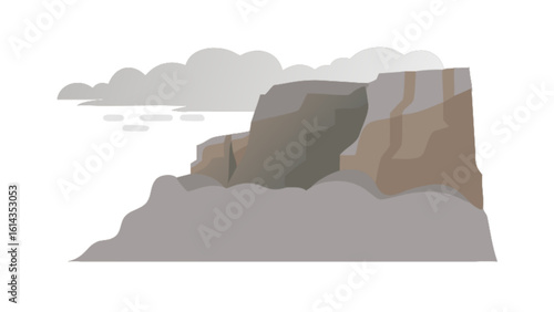Explore scenic mountain landscape with clouds and rocky cliffs vector illustration
