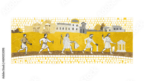 Ancient olympic torch relay race illustration vector art historical sport event design