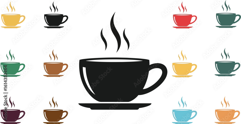 Obraz premium Coffee cup vector illustration set of hot drinks in colorful designs art