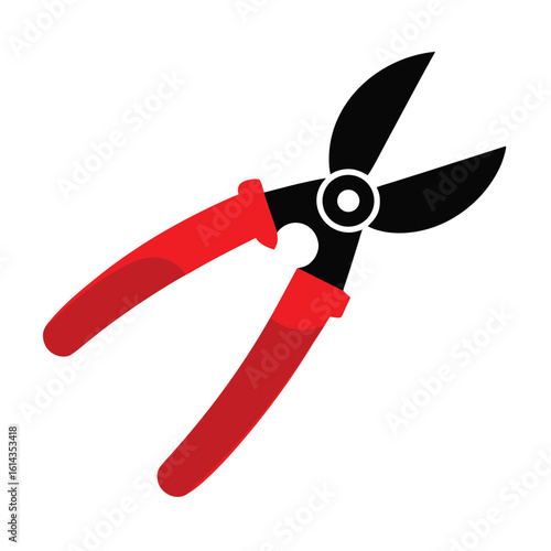 Red Handled Garden Secateurs or Pruning Shears Close Up Isolated