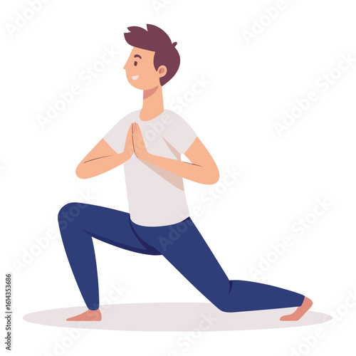 Young Man in Yoga Pose with Hands in Prayer Position Illustration