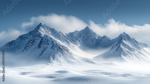 Majestic snow-capped peaks pierce a cerulean sky, sculpted by arctic winds.  Vast, pristine landscape