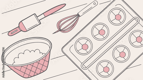 Baking tools and equipment for baking cakes and cupcakes baking sheet and bowl whisk