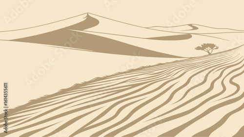 Explore the arid landscape a vector illustration of desert with dunes and a lone tree