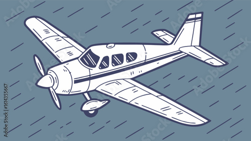 White airplane flying in the rain illustration for aviation enthusiasts and pilots art