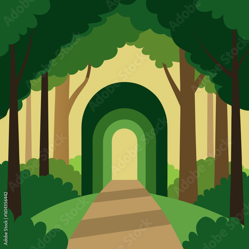 Enchanting forest path leading to a verdant archway
