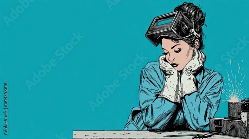 Woman welder resting