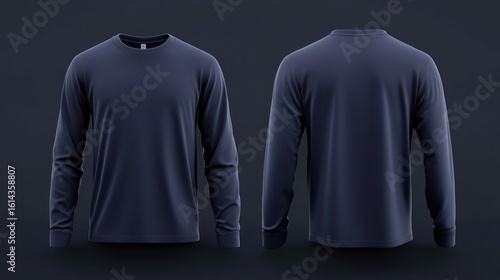 Navy Blue Long Sleeve T-Shirt Mockup for Fashion Branding Designs
