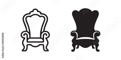 Outline and silhouette vector of a regal throne chair icon